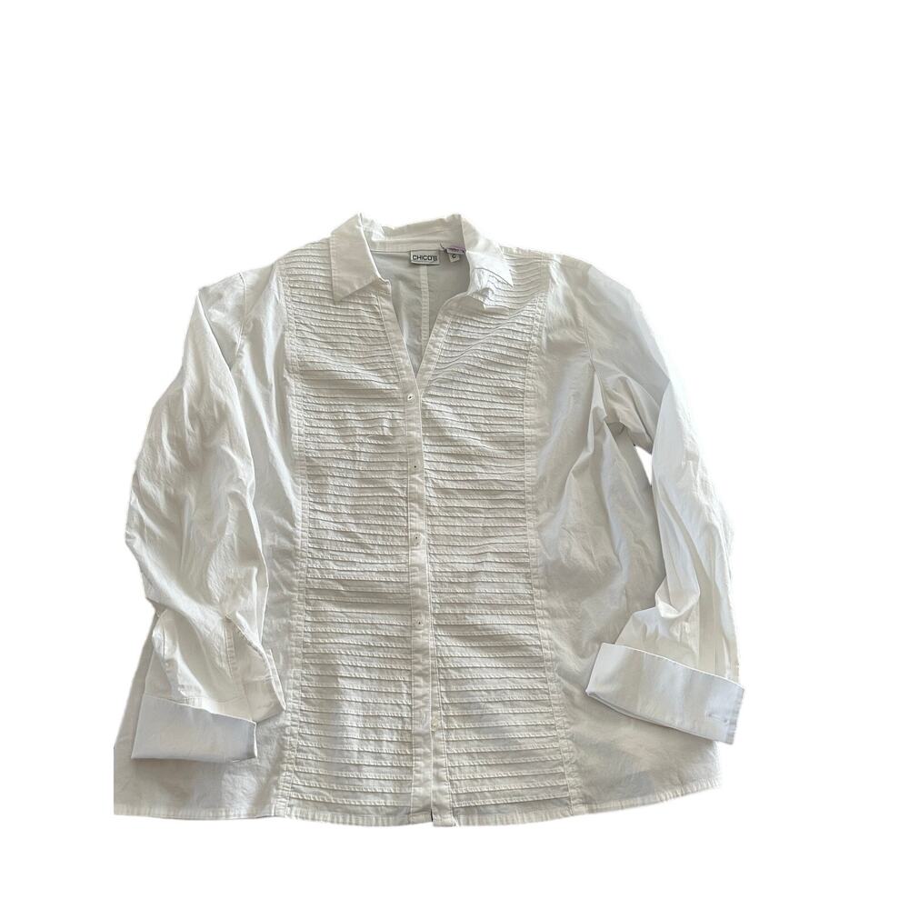 Chico’s Womens Tuxedo style white shirt size 3 Excellent Condition